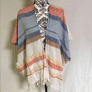 Echo White Blue and Orange Textured Cotton Fabric with pockets and tassels EUC